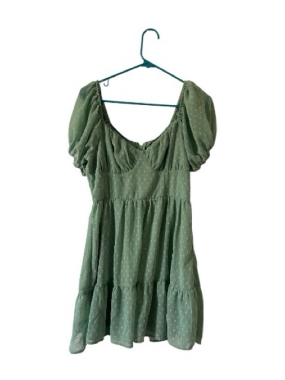 Trixxi Sage Green Puff Sleeve Swiss Dot Mini Dress M Cottagecore Spring